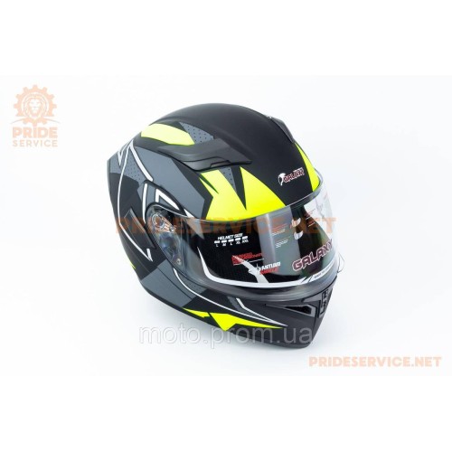 Шлем модуляр с откидным подбородком, выдвижные очки GLX-902 L (59-60см), чёрно-салатовый мат