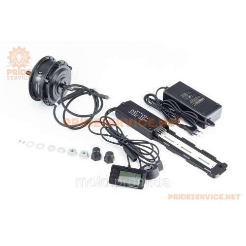 ЕЛЕКТРО-мотор переднього колеса 36V-500W, під Disk-brake, кріпл. гайка+контролер, ручка газу, зарядний пристрій (електровелосипед)