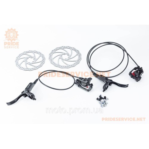 Гальмо Disk-brake гідравлічне переднє (F160/R140мм)+заднє (F180/R160мм), диски 160/180мм, кріпл. 6 болтів, чорні LOGAN