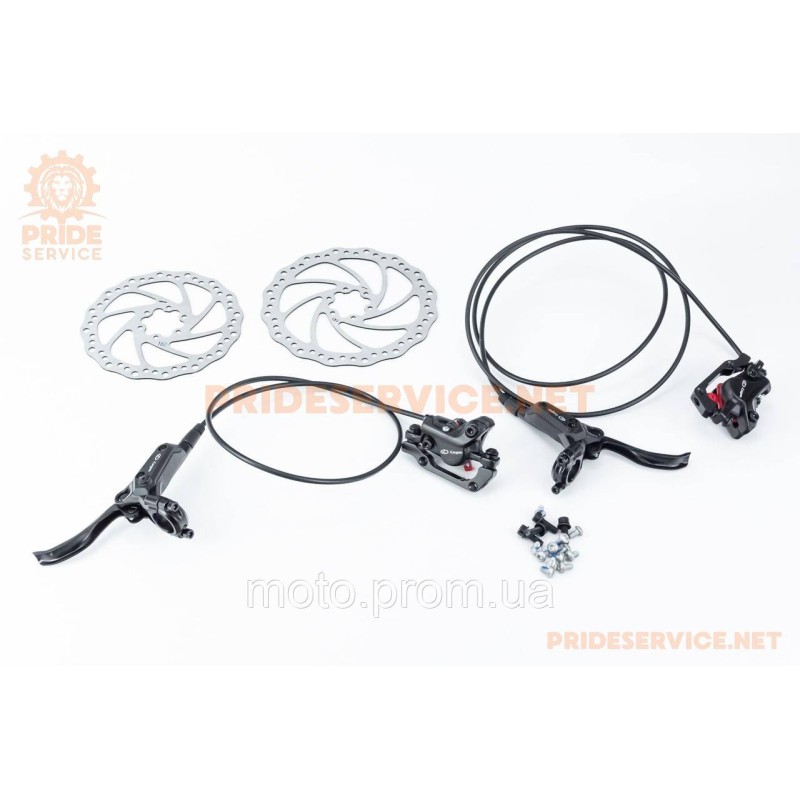 Гальмо Disk-brake гідравлічне переднє (F160/R140мм)+заднє (F180/R160мм), диски 160/180мм, кріпл. 6 болтів, чорні LOGAN