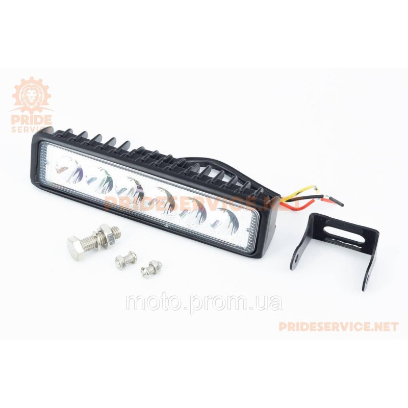 Фара додаткова світлодіодна вологозахисна-6 LED з кріпленням, прямокутна 150x37мм