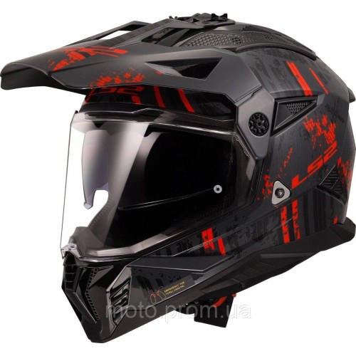 Мотошолом LS2 MX702 Pioneer 2 Crazy Matt Black Red (XXL)