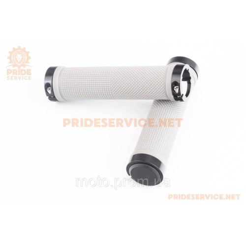 Ручки руля 130мм с зажимом Lock-On с двух сторон, серо-чёрные U-165A (TPE)